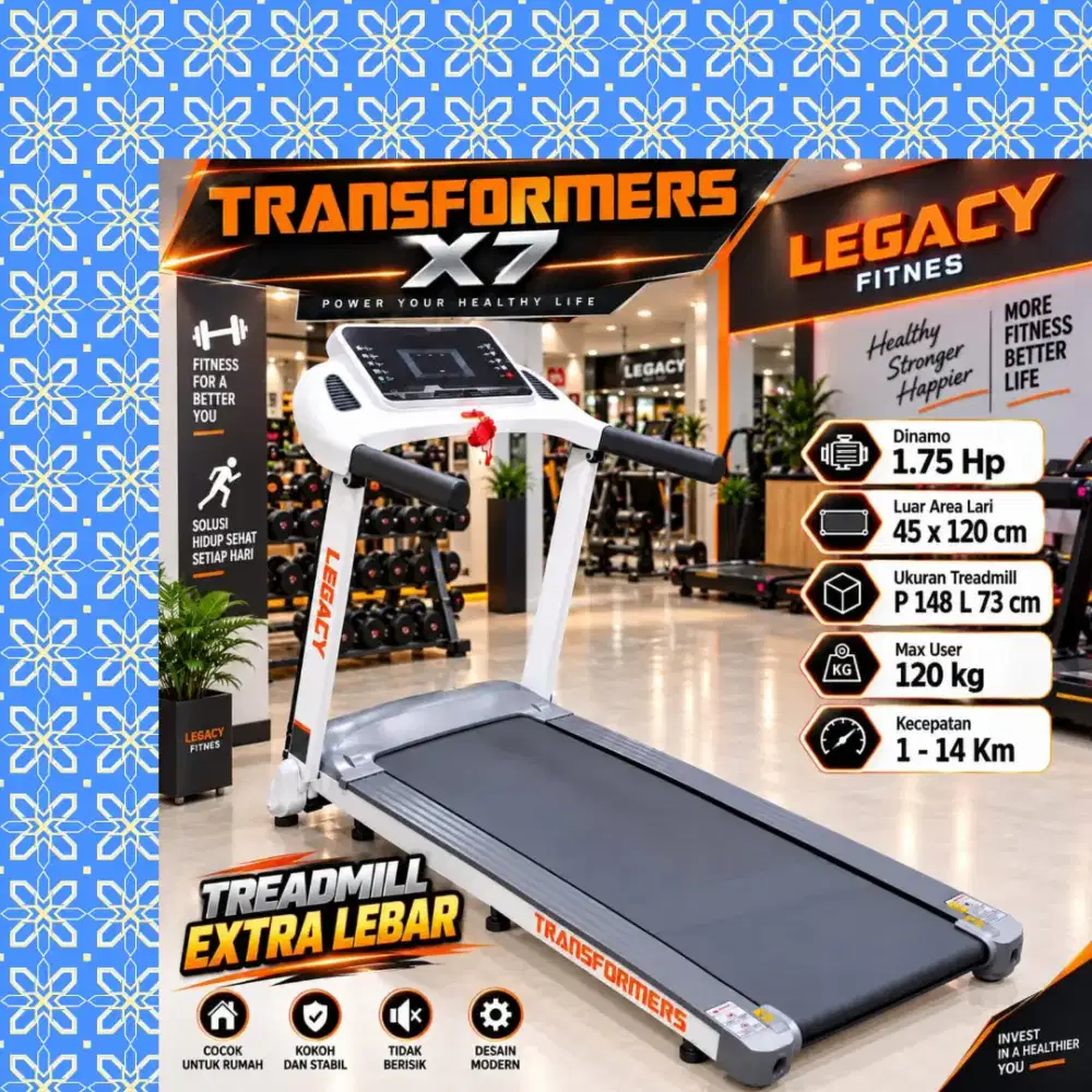 Treadmill elektrik Legacy Transformer X7 alat olahraga SVJ-854