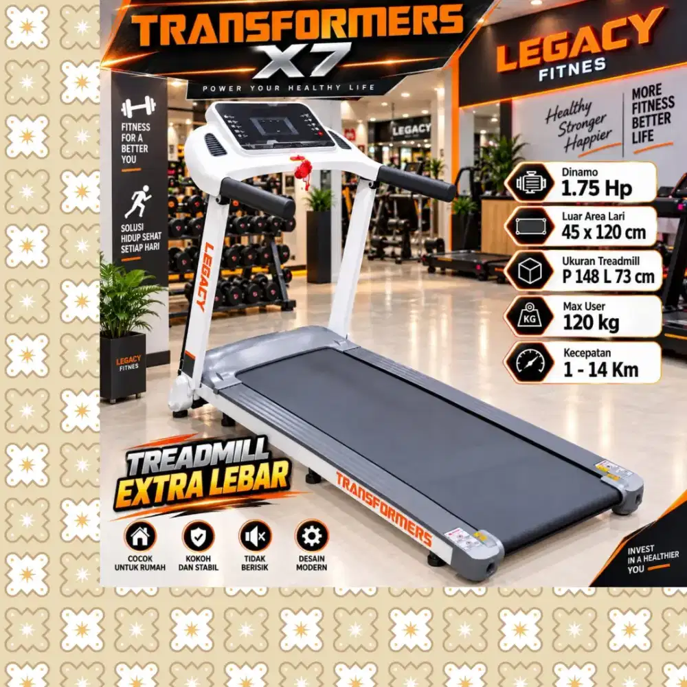 Treadmill elektrik Legacy Transformer X7 alat olahraga SVJ-854