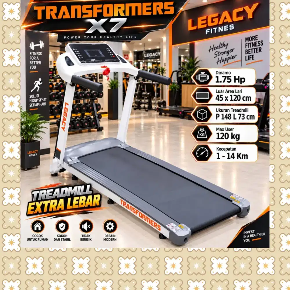 Treadmill elektrik Legacy Transformer X7 alat olahraga SVJ-854