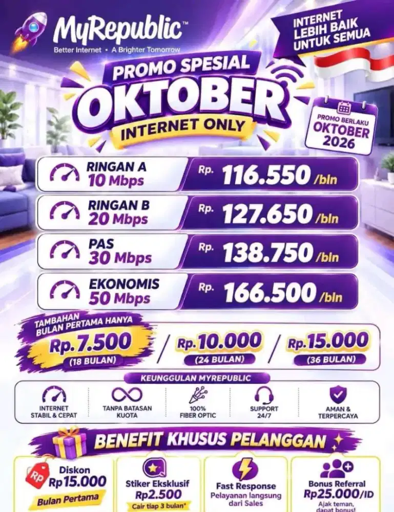 Cibarusah Bekasi Promo pemasangan internet myrepublic