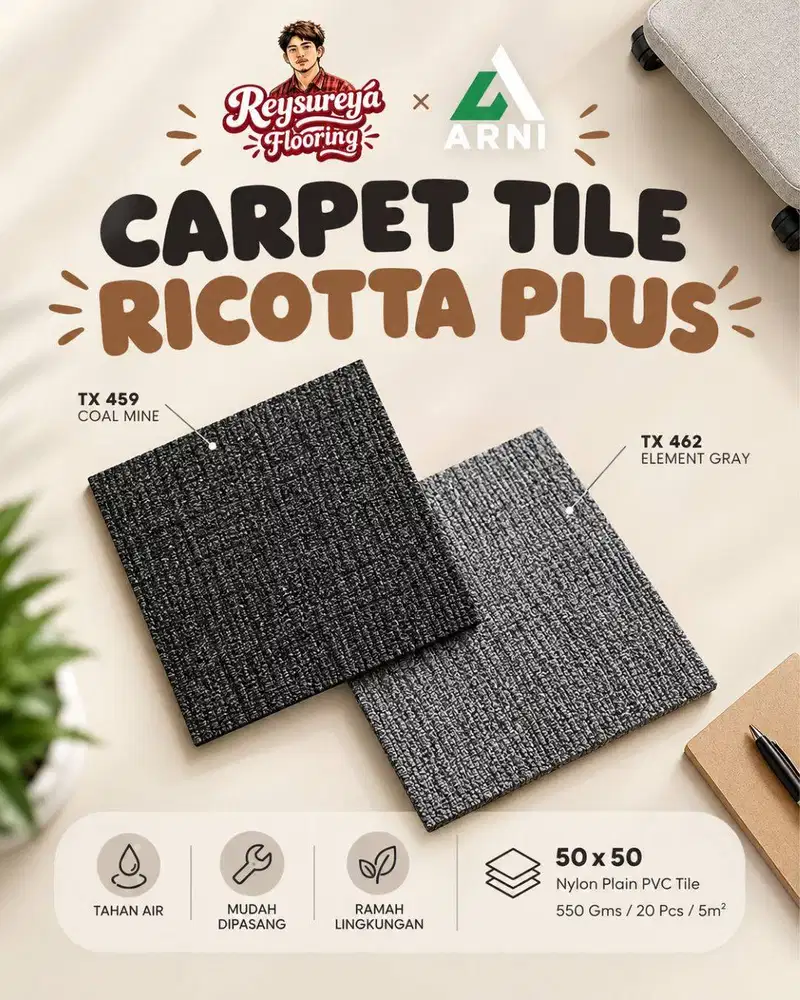 Karpet Tile Ricotta Plus 50x50cm Karpet Lantai Kantor Nylon