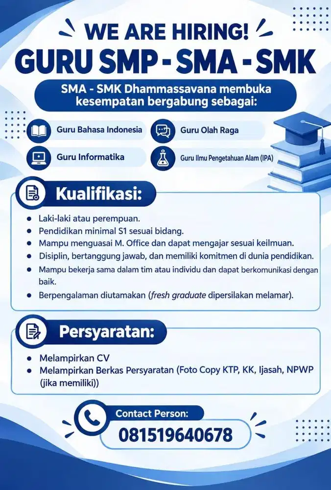 Dibutuhkan guru SMP SMA SMK