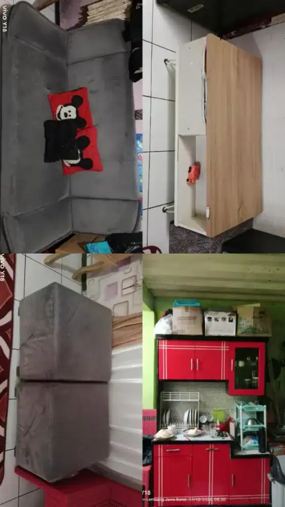 Dijual sofa bed lengkap dengan kursi kotak dan mejanya+rak piring