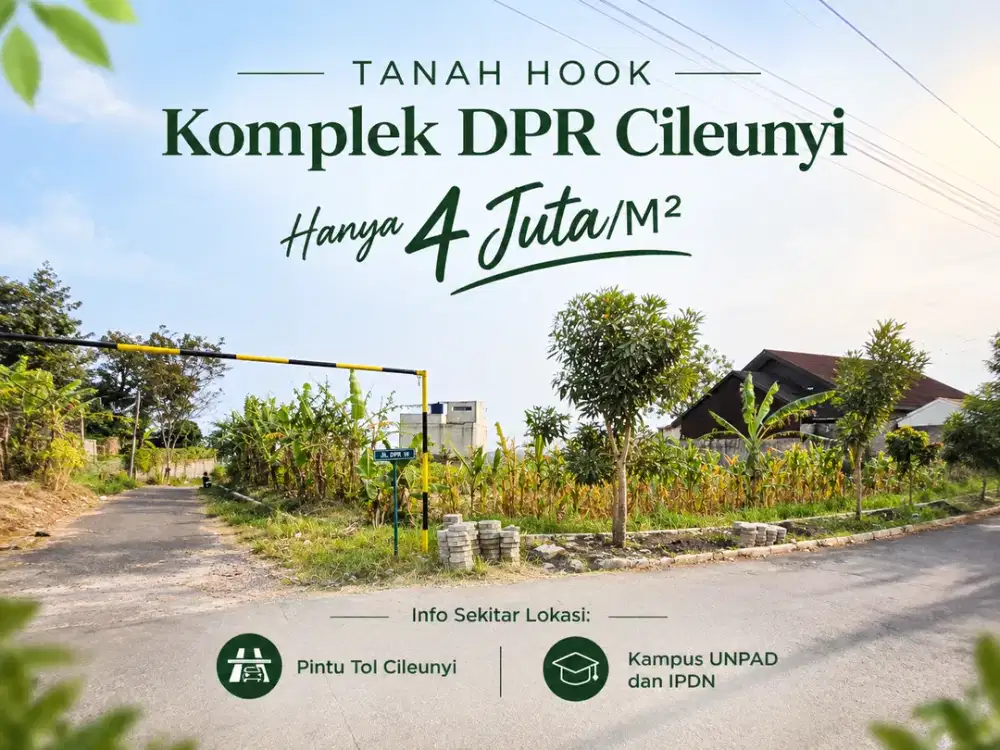 Dijual Tanah Hook Luas 590M², Dekat Jalan Raya Cileunyi
