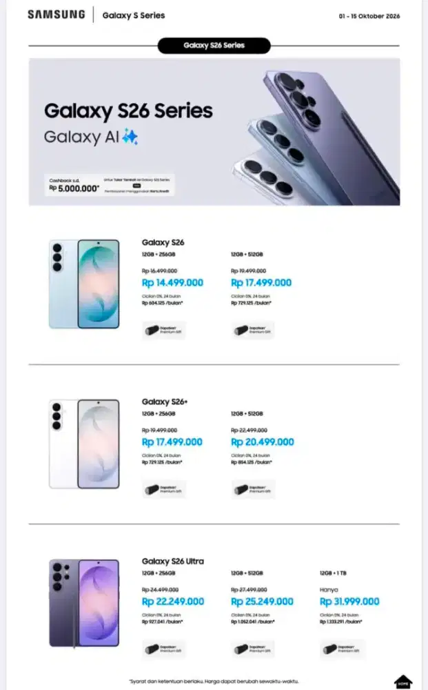 Promo Samsung S26 Series, cicilan cukup pakai KTP bunga 0%