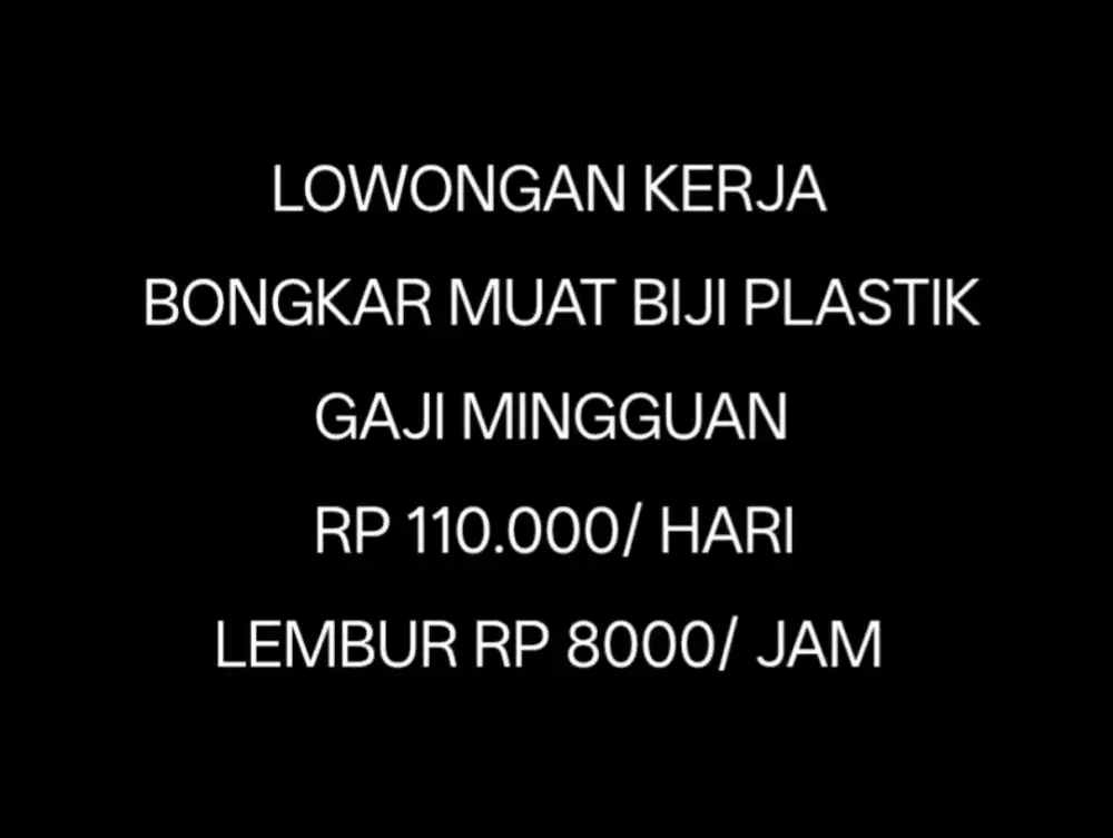 Lowongan bagian bongkar muat. Khusus pria
