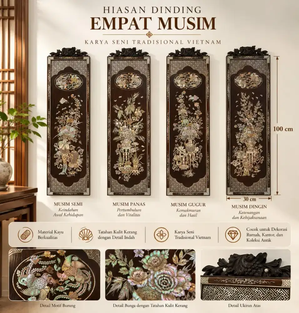 Hiasan Dinding 4 Musim Karya Seni Tradisional Vietnam