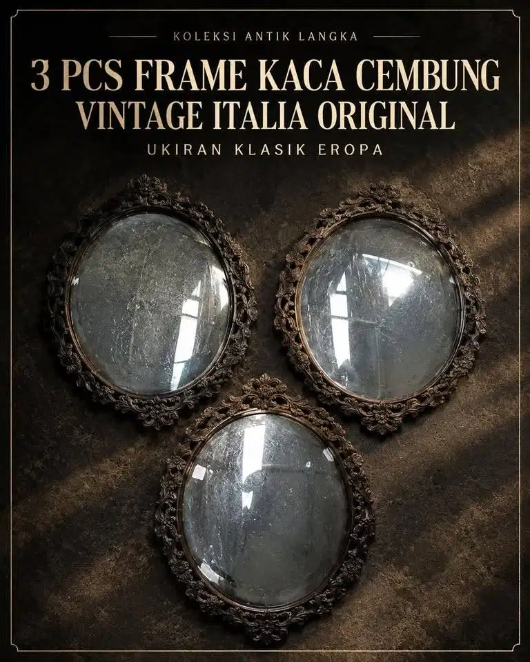 3 Pcs Frame Kaca Cembung Vintage Italia Original Ukir Klasik
