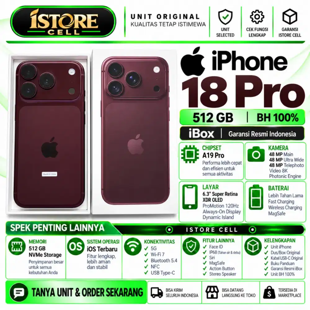IPHONE 18 PRO 512GB Garansi Resmi iBox (Open Dus)