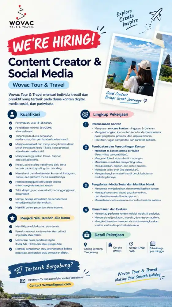 WE’RE HIRING! Wovac Tour & Travel - Content Creator & Social Media