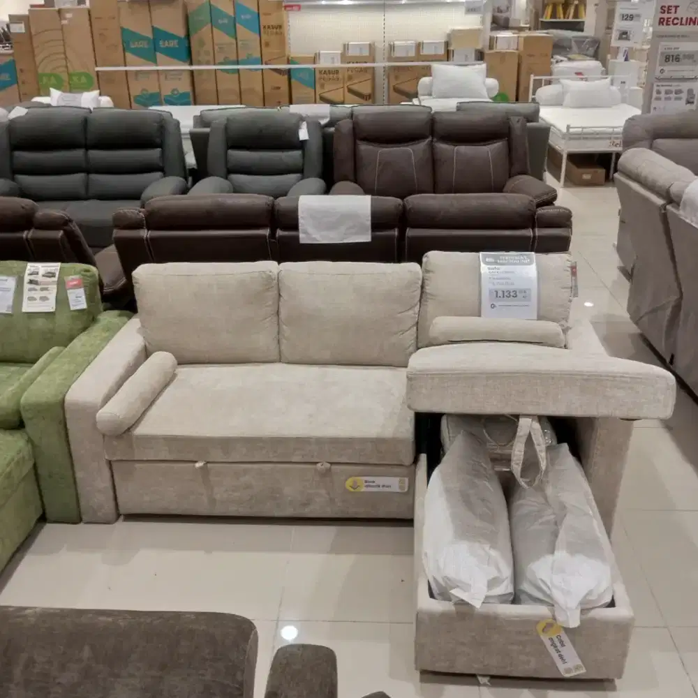 Sofa Sudut Sofa L Minimalis dengan penyimpanan
