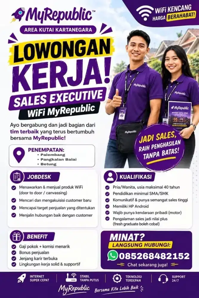 LOWONGAN KERJA - SALES WIFI MYREPUBLIC