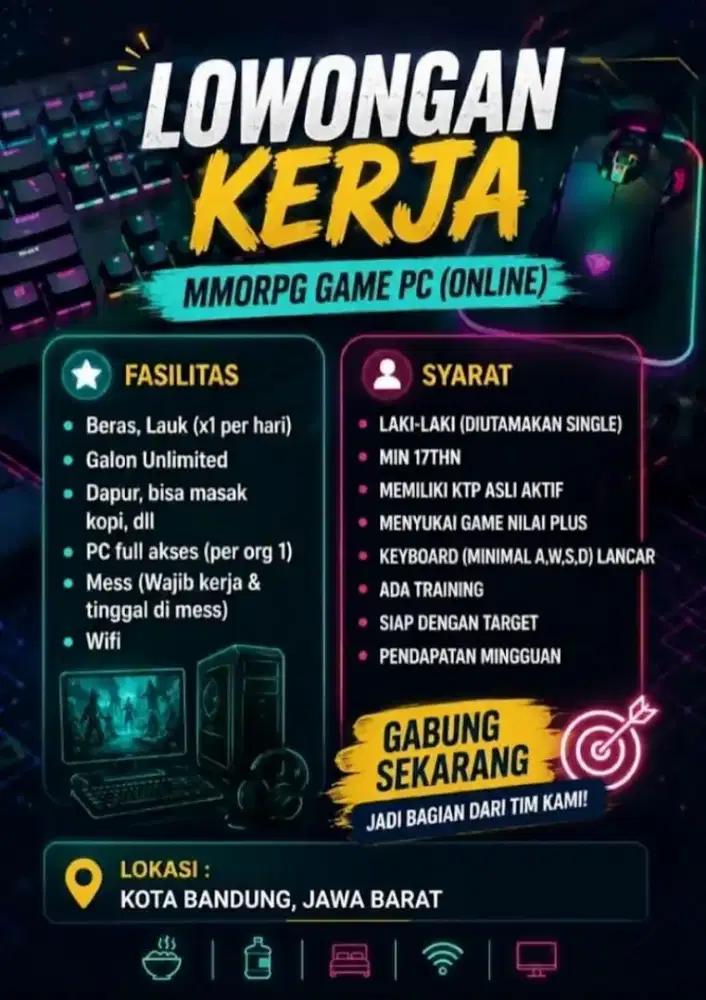 DIBUTUHKAN SEGERA KERJA DI GAME (MMORPG) GAME KOMPUTER