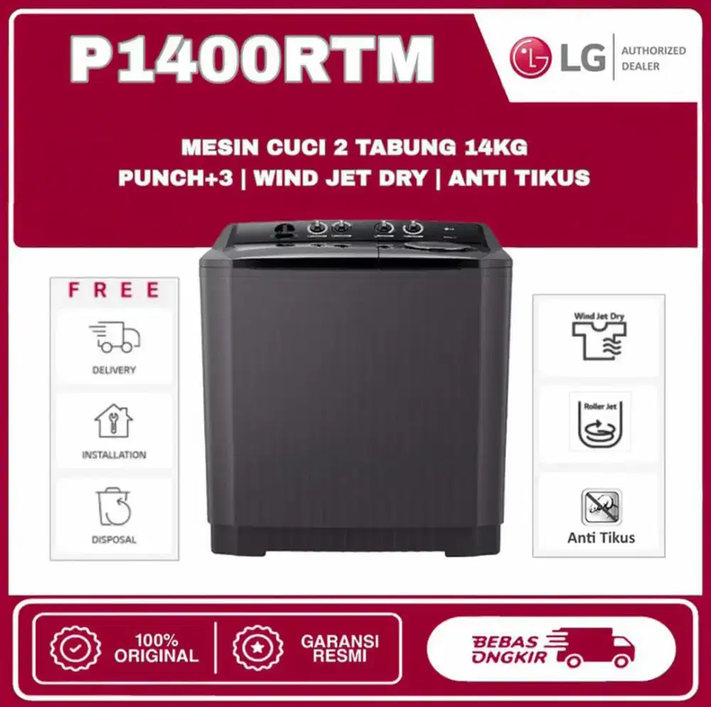 Mesin Cuci LG P1400RTM 14KG 2 Tabung Original