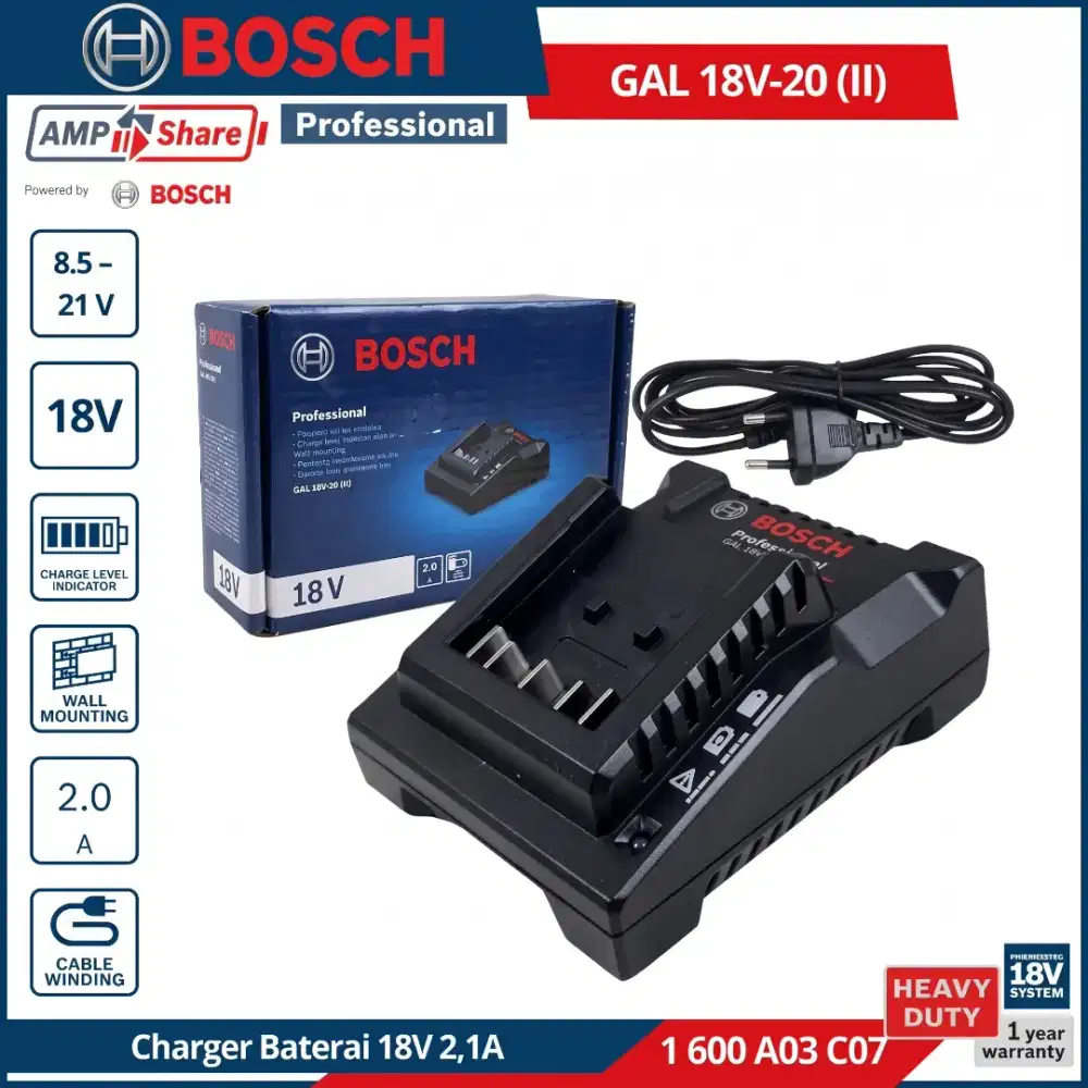 BOSCH GAL18V-20 Charger Battery Pengisi Daya Baterai 18V GAL 18V-20