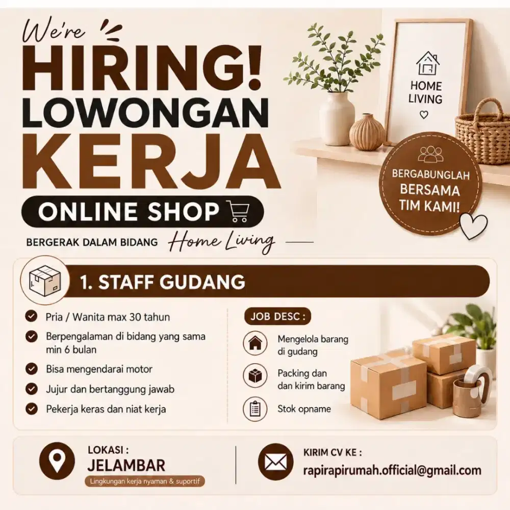 Dicari Staf Gudang Online Shop