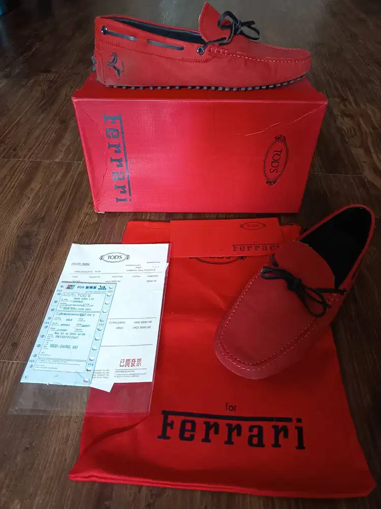 Tod’s for Ferrari Gommino Suede Driving Shoes - Red