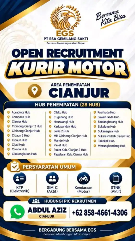 Dibutuhkan segera kurir untuk area cianjur