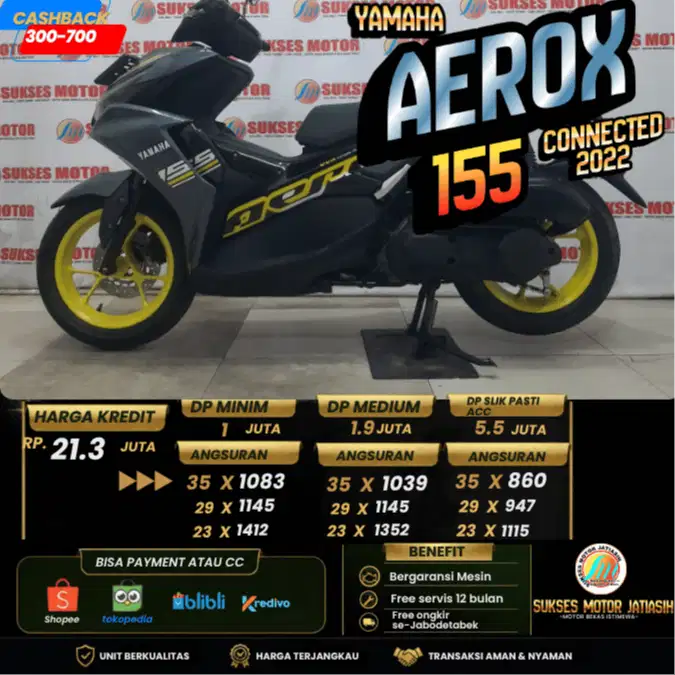 YAMAHA AEROX CONNECTED 2022 PLAT JAKARTA TIMUR BISA CASH DAN KREDIT