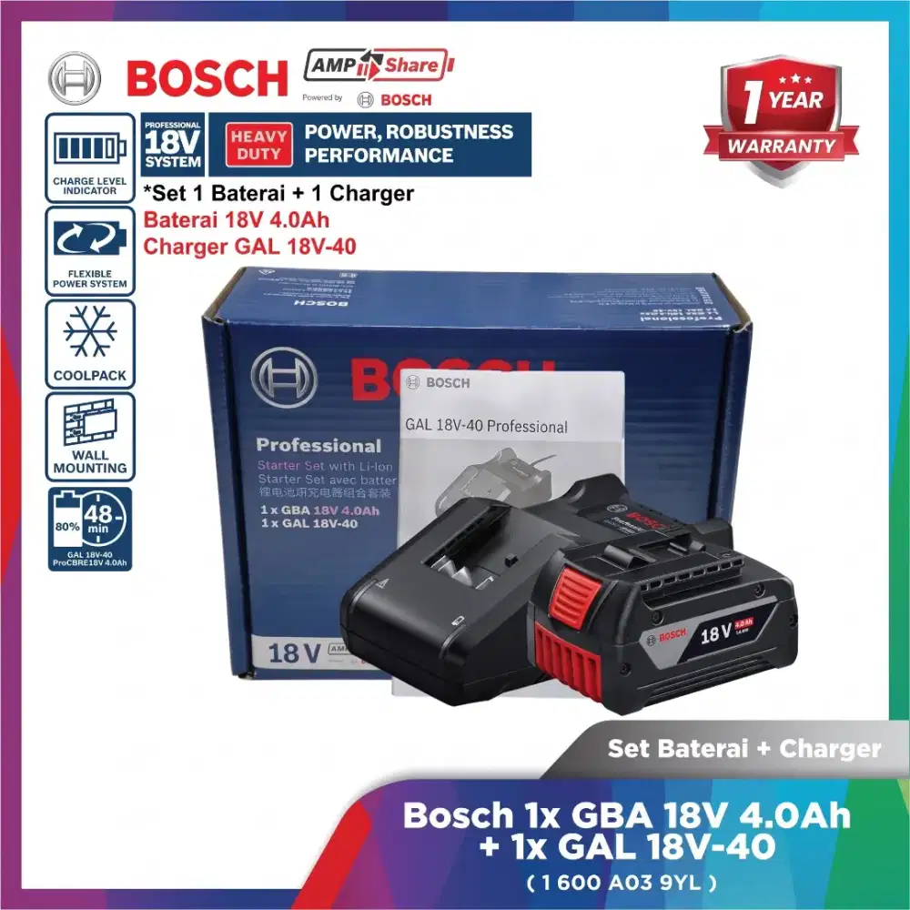 Bosch Starter Set 18V Baterai GBA 4.0Ah + GAL 18V-40 1600A039YL