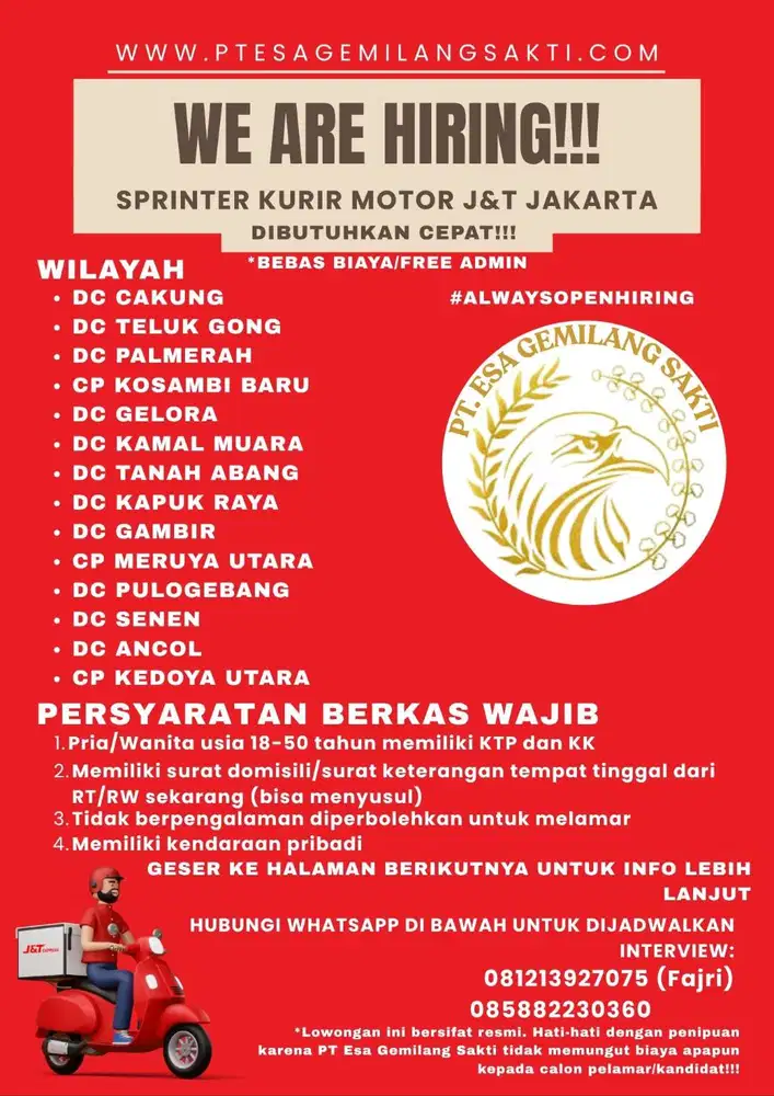 Sprinter Kurir J&T All Area Administrasi Kota Jakarta
