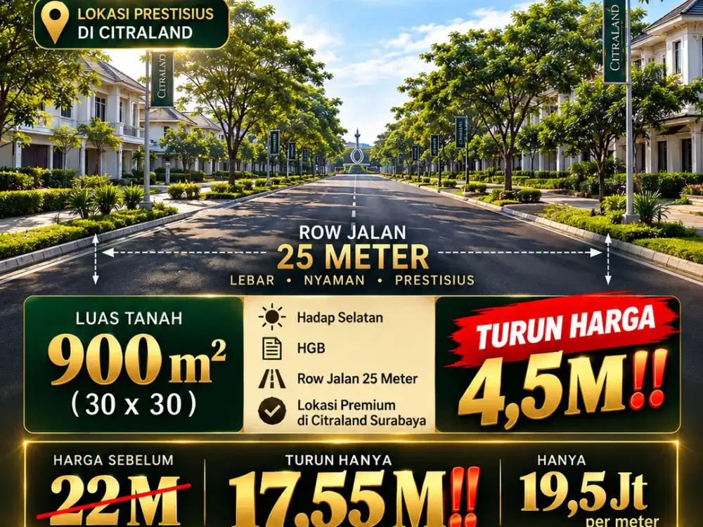 Tanah Strategis dekat UC di Waterfront Citraland Surabaya