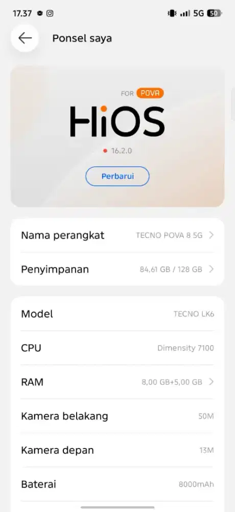 Tecno pova 8 5g pemaikan 2bln