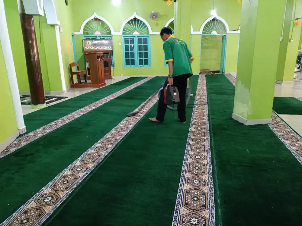 Karpet Masjid Tebal dan Empuk Elmaz Hijau Polos GRATIS Survei