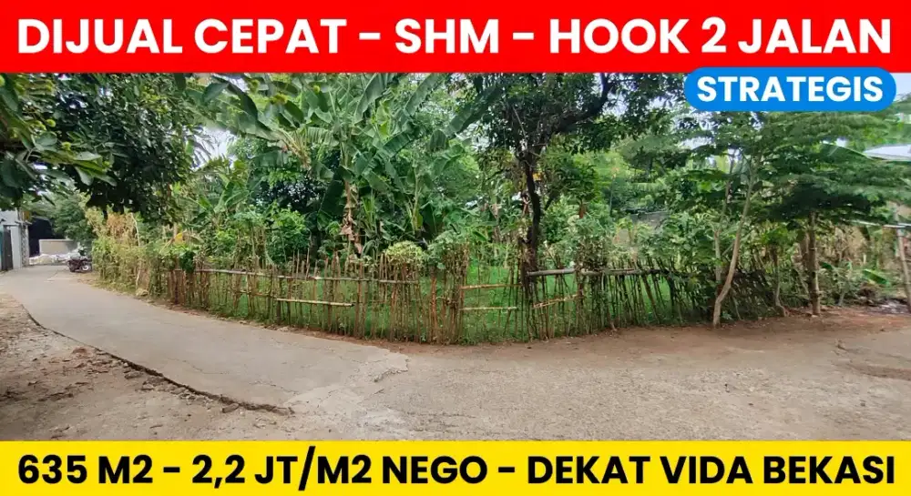 DIJUAL TANAH 635 m2 - SHM - DEKAT VIDA - 2,2 jt/m2 NEGO (VIDA 4 jt/m2)