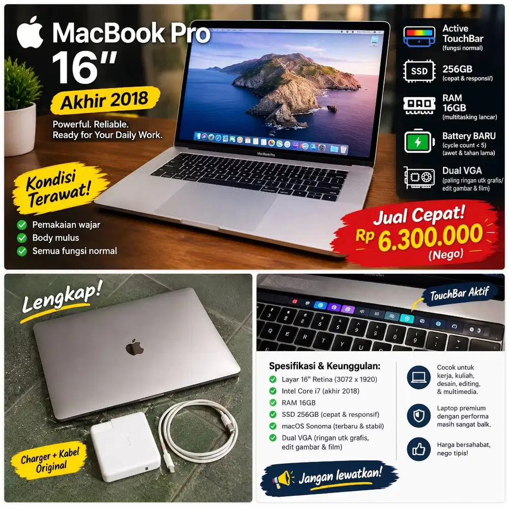 MacBook Pro 2018 16 Core-i7 T-Bar Bekasi.