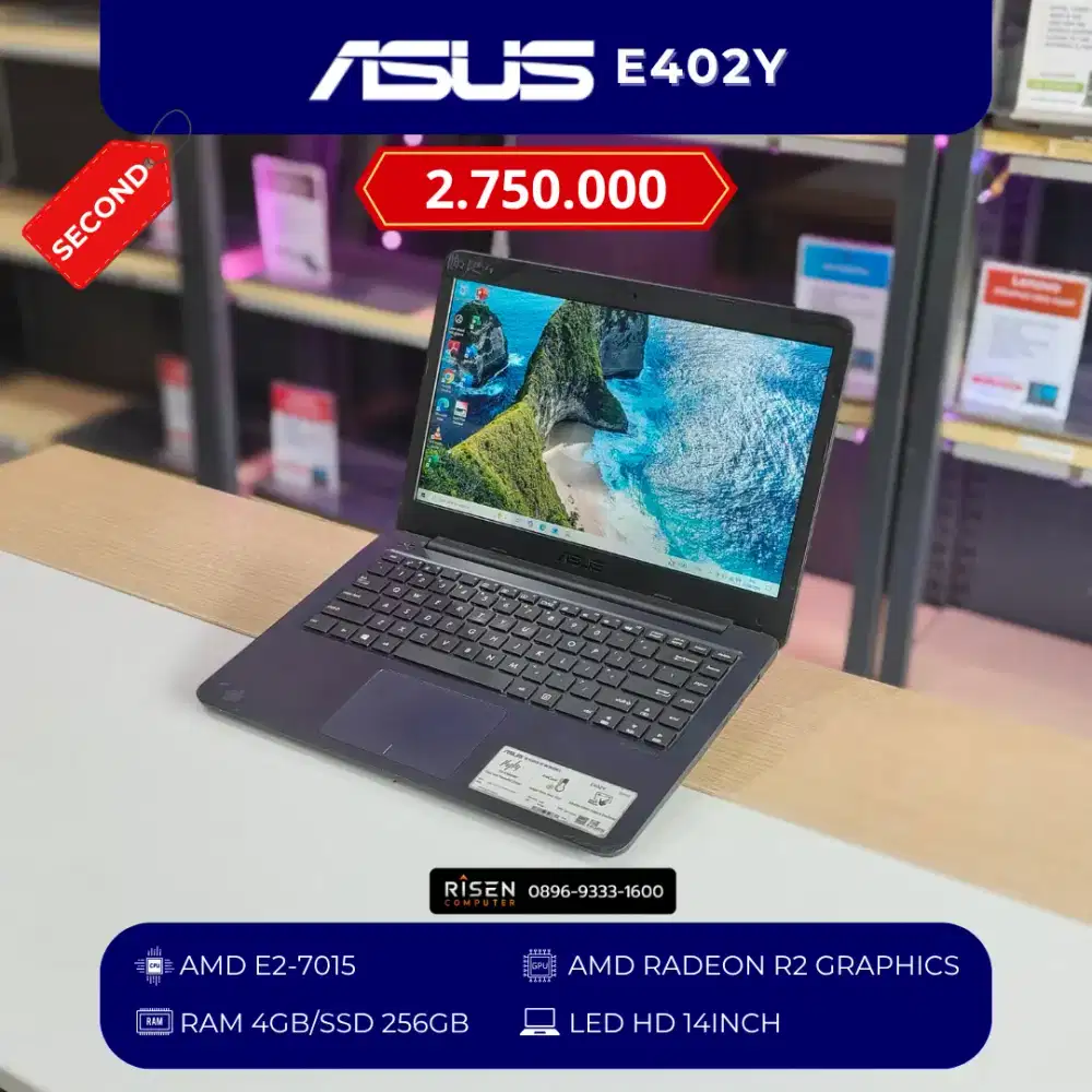 ASUS E402Y AMD E2-7015 RAM 4GB SSD 256GB HD 14Inch Second Bekas Laptop