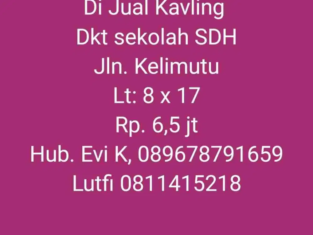Di jual Murah Kavling jl.Kelimutu, Tanjung Bunga, dkt Sekolah Dian Harapan