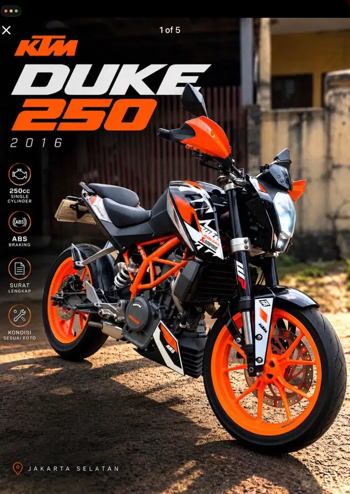 Dijual - KTM Duke 250cc - CBU 2016 - Kunci dua pajak panjang