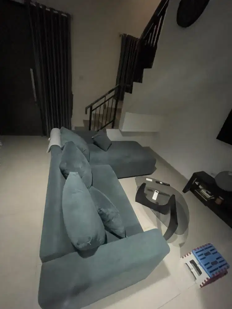 Sofa L biru hijau