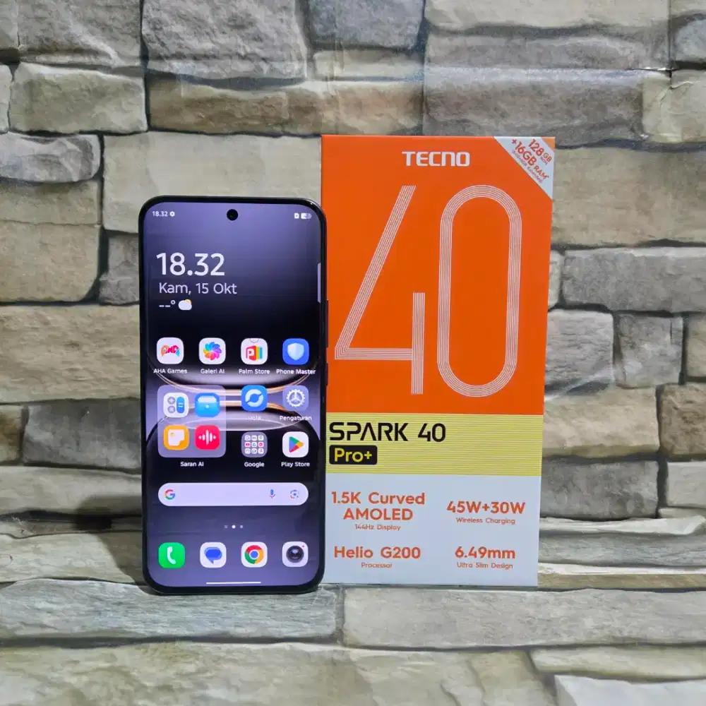 Tecno Spark 40 Pro Plus 8/128 Black Fulset segel mulus 98% Garansi