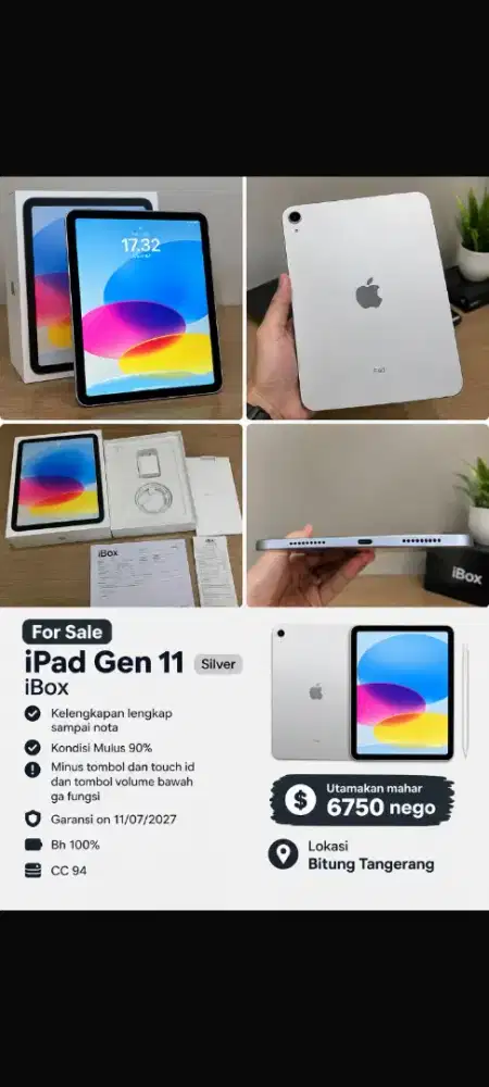iPad gen 11 128gb iBox garansi on
