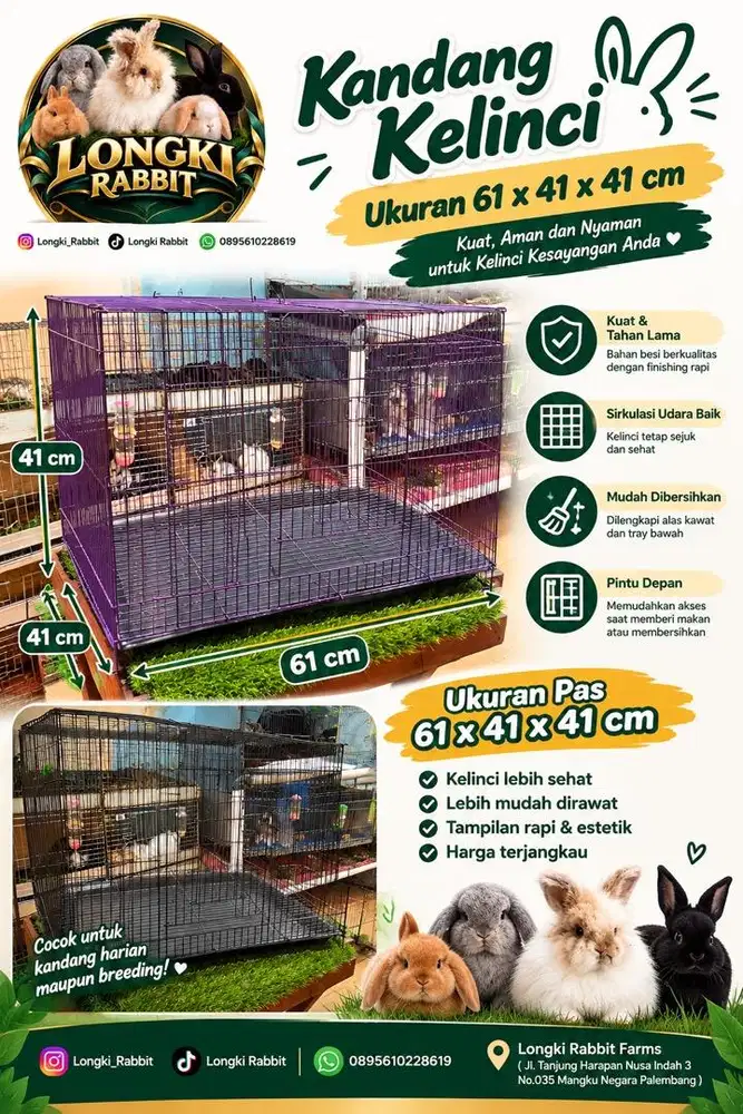 KANDANG HEWAN MURAH SIZE L 61x41x41 FREE 2 TEMPAT MAKAN