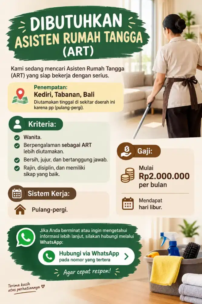 Dicari ART daerah tabanan