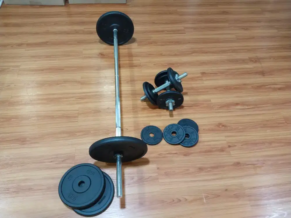 Dumbell 8 kg dan barbel 30 kg