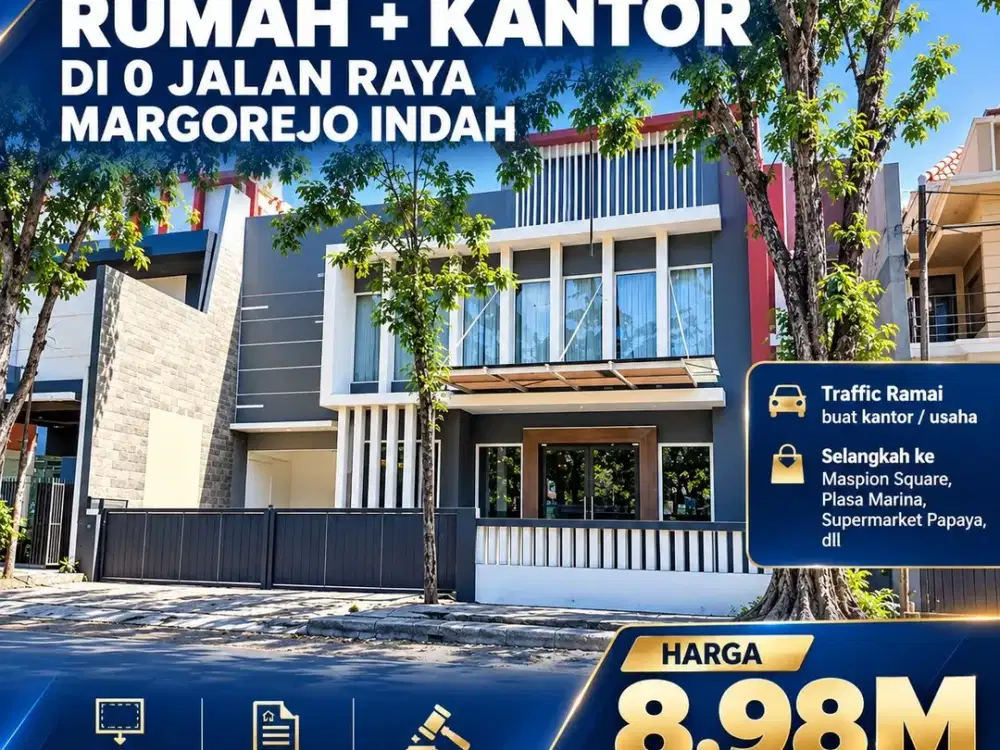 Dijual MURAH RUMAH + KANTOR  DI 0 JALAN RAYA MARGOREJO INDAH (LELANG)
