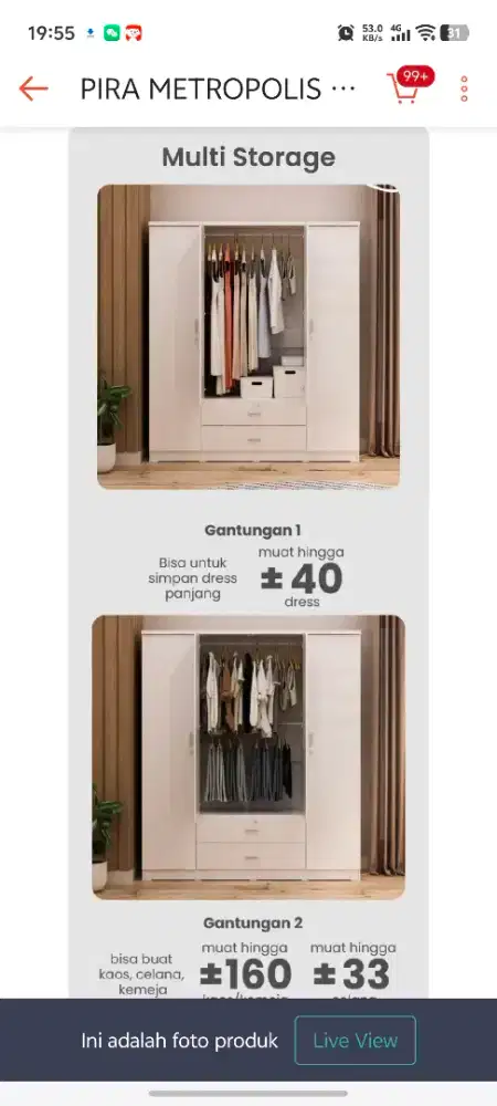 Lemari  4 Pintu + 2 Laci, Warna Putih, , PIK