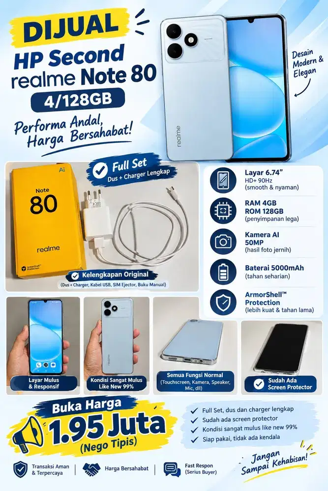 Dijual HP Second Realme Note 80 4/128Gb
