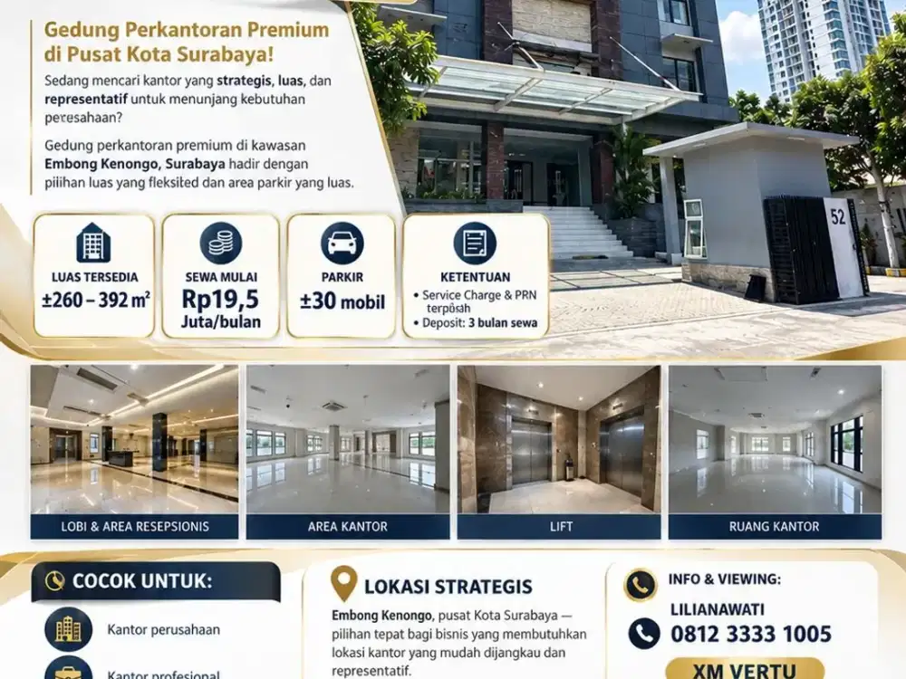 DISEWAKAN GEDUNG PERKANTORAN SURABAYA PUSAT