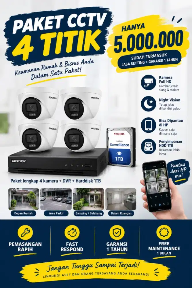 Budget 5 juta sudah bisa dapatkan paket cctv 4 titik?  gasss