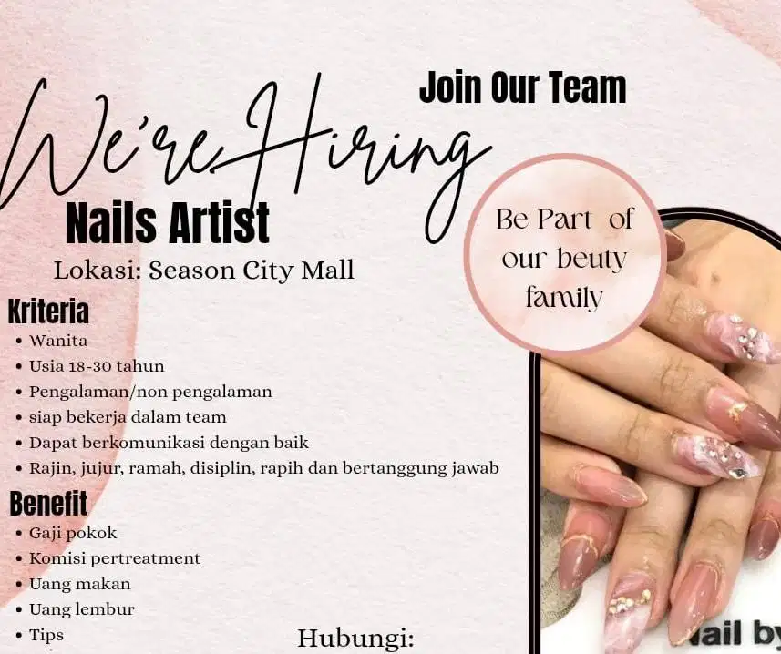 Dibutuhkan segera therapist eyelash dan nail art