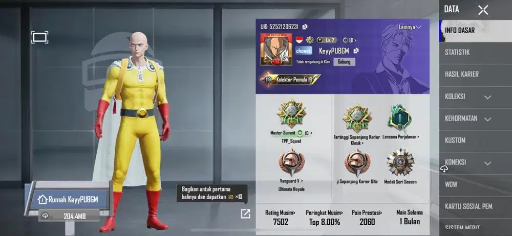 AKUN PUBG SKIN SAITAMA