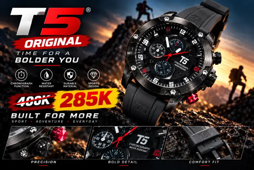 jam tangan T5 Original strap hitam