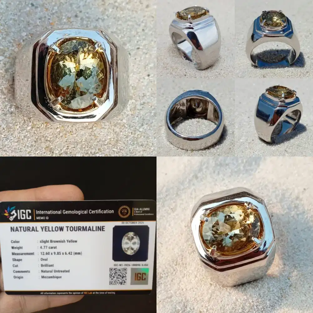 Yellow Tourmaline 4.77ct Moza Set in Ring Handmade Silver Palladium