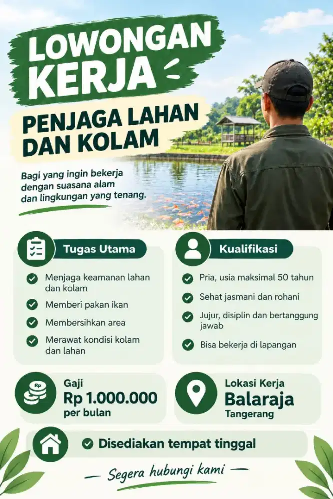Lowongan Kerja Penjaga Kolam Lahan di Balaraja Tangerang
