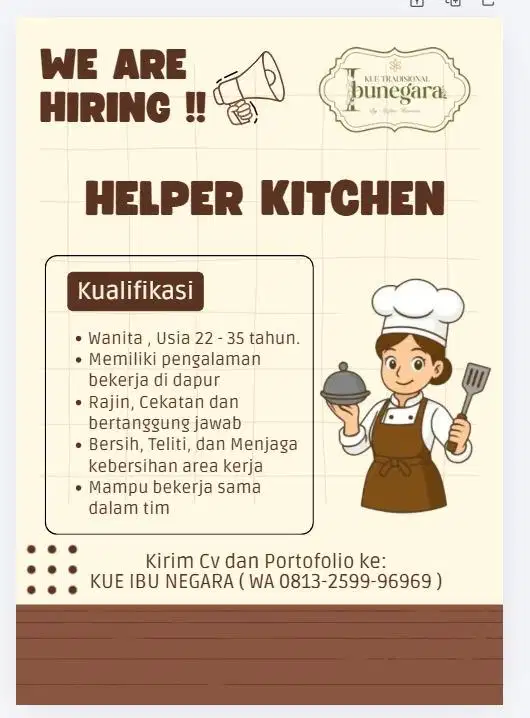 LOKER Helper di Dapur Kue